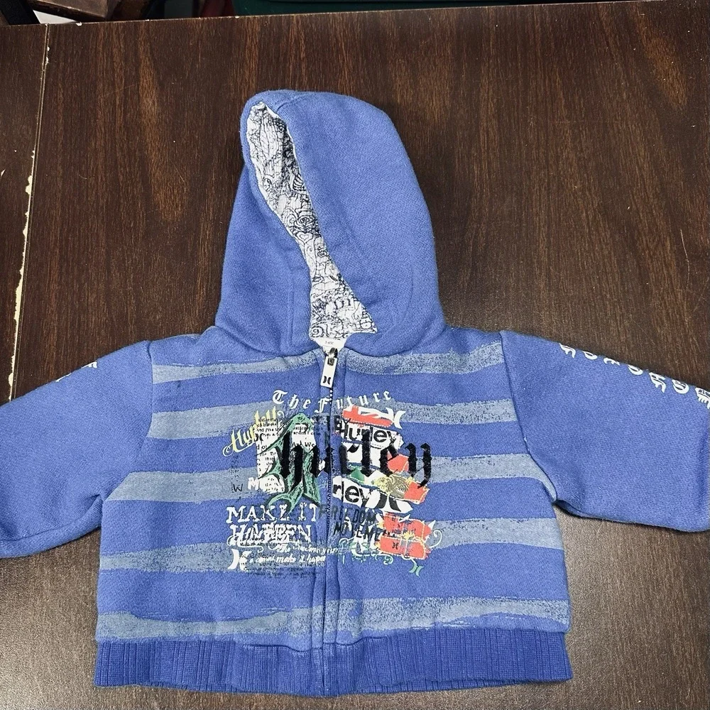 Early Hurley Reversible Zip Hoodie Blue Graphic Print Freedom Movement Boys 3-6M